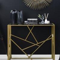 Wyld and Coco Glam Console Table Gold Metal Clear Glass Top Modern Industrial