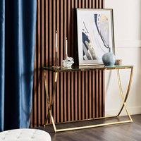 Wyld and Coco Glamour Glass Top Console Table Gold Stainless Steel 120 x 40cm | Size: 120 x 40 cm