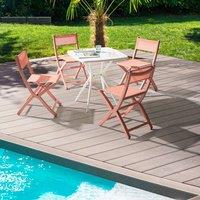 Wyld and Coco Coral Pink Plastic Dining Chairs Set of 4 - Stacking Folding