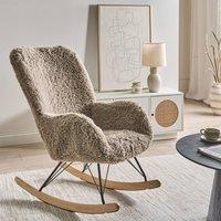 Wyld and Coco Rocking Chair - Light Taupe Faux Fur Rubberwood Skates in Beige