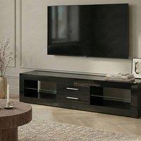Wyld and Coco Zenith TV Stand Black Wood TV Glass Shelves and Cable Management