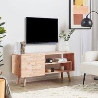 Wyld and Coco Rubberwood 1-Door TV Stand Light Brown - Retro Scandi