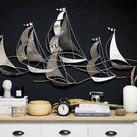 Wyld and Coco Silver Boats 3D Metal Wall Art