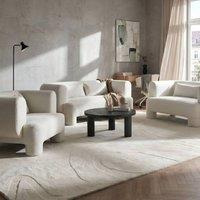 Wyld and Coco Curved 3-Piece White Fabric Sofa Set - Sofa Loveseat Armchair