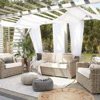 Wyld and Coco 4 Seater Rattan Garden Conversation Set Brown Off-White Cushions in Natural