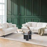 Wyld and Coco White Boucle Sofa Set 2 Seater and 3 Seater Adjustable Headrests