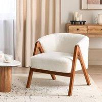 Wyld and Coco Off-White Boucl Armchair with Rubberwood Legs in White