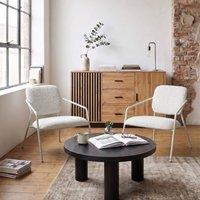 Wyld and Coco Set of 2 Off-White Fabric Armchairs with Metal Legs in White