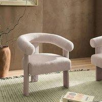 Wyld and Coco Aura Home Retro Boucle Armchair Light Beige - Rubberwood Legs