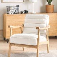 Wyld and Coco White Boucl Armchair Retro Rubberwood Armrests W62 x D74 x H79cm