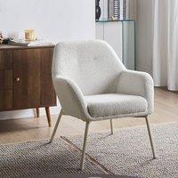 Wyld and Coco Off-White Fabric Armchair with Metal Legs - W65 x D70 x H78cm in White