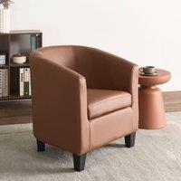 Wyld and Coco Brown Faux Leather Tub Armchair Low Back Retro