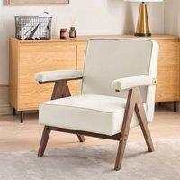 Wyld and Coco Armchair Light Beige Linen Look Fabric Solid Wood Pillow Top