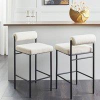 Wyld and Coco Set of 2 Armless Bar Chairs White Boucle Upholstery Black Metal Legs