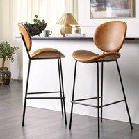 Wyld and Coco Set 2 Dining Chairs Golden Brown Faux PU Leather Armless Black Iron