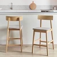 Wyld and Coco Set of 2 Rubberwood Bar Chairs Light Brown Taupe