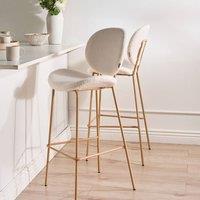 Wyld and Coco White Boucle Bar Chairs Set of 2 - Wood-Look Iron Legs