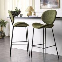 Wyld and Coco Boucle Bar Chairs Set of 2 Dark Green Upholstery with Black Iron Legs