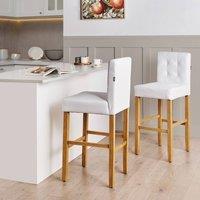 Wyld and Coco Set of 2 Off-White Faux Leather Bar Stools with Backrest in White