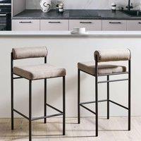 Wyld and Coco Taupe Bar Stools Set 2 Armless Roll Backrest Black Powder Coat in Beige