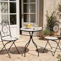Wyld and Coco Wrought Iron Bistro Set Black Mosaic Tile Table 2 Folding Chairs
