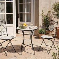 Wyld and Coco Bistro Set Black - Round Mosaic Ceramic Table with 2 Folding Chairs