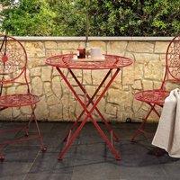 Wyld and Coco Provenal Red Iron Bistro Set Round Foldable Table 2 Chairs Powder