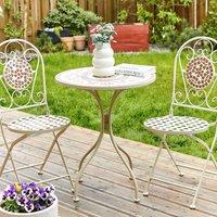 Wyld and Coco Garden Vista White Metal Bistro Set Mosaic Table and 2 Folding Chairs