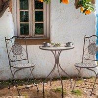 Wyld and Coco Black Metal Bistro Set 2 Foldable Table and Chairs Ceramic Floral