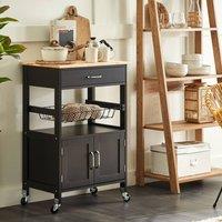 Wyld and Coco Kitchen Trolley Black Rubberwood Top 58 x 40 x 90 cm