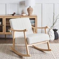 Wyld and Coco Off-White Boucle Rocking Armchair with Rubberwood Legs in White