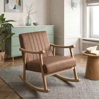 Wyld and Coco Rocking Armchair Brown Faux Leather With Rubberwood Legs