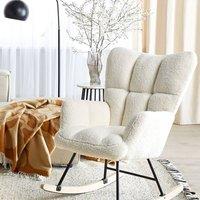 Wyld and Coco White Boucl Rocking Chair - Biscuit Tufted Light Wood Legs