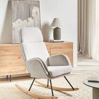 Wyld and Coco Off-White Rocking Chair - Woven Fabric Metal Legs Rubberwood Skates in White