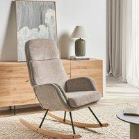Wyld and Coco Taupe Fabric Rocking Chair - Rubberwood Frame with Metal Legs in Beige