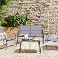 Wyld and Coco Garden Grey Industrial 4-Seater Sofa Set with Coffee Table