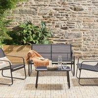 Wyld and Coco 4-Seater Garden Sofa Set Black Steel with Tempered Glass Table
