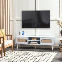 Wyld and Coco Vintage TV Stand - White Beige Faux Rattan Fronts