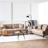 Wyld and Coco 2+3-Seater Sofa Set Light Brown Fabric with Adjustable Headrests