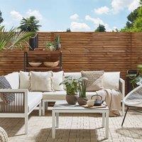 Wyld and Coco 4 Seater Left Hand L Shaped Aluminium Outdoor Lounge Set Glass in White