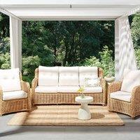 Wyld and Coco Natural Rattan Garden Conversation Set 3 Seater Sofa 2 Armchairs
