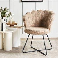 Wyld and Coco Beige Boucl Armless Shell-Back Chair Black Metal Frame