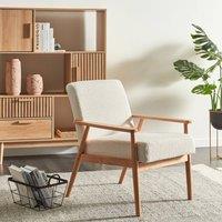 Wyld and Coco Off-White Boucl Armchair with Light Wood Frame W62 x D80 x H79cm in White
