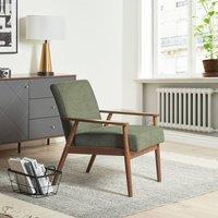 Wyld and Coco Everluxe Green Armchair - Retro Design with Dark Rubberwood Frame