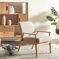 Wyld and Coco Mid-Century Armchair Grey Polyester-Linen Upholstery Light Wood Frame