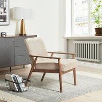 Wyld and Coco Beige Boucl Armchair - Mid-Century Design with Dark Wood Frame
