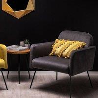 Wyld and Coco Armchair Grey Velvet Black Metal Legs