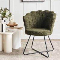 Wyld and Coco Armless Boucle Chair Dark Green - Shell Back Black Metal Frame