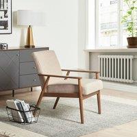 Wyld and Coco Armchair - Beige Polyester-Linen Upholstery Dark Rubberwood Frame