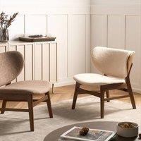 Wyld and Coco Arcadia Home 2 Tone Boucle Armchair Beige and Brown Rubberwood Legs